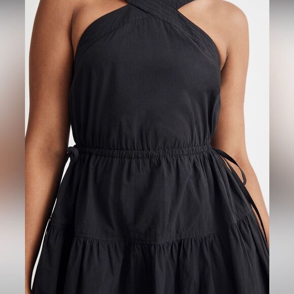 Madewell NWT Petite Halter Tiered Midi Dress Size 4P in Black Poplin Cotton - Picture 2 of 8
